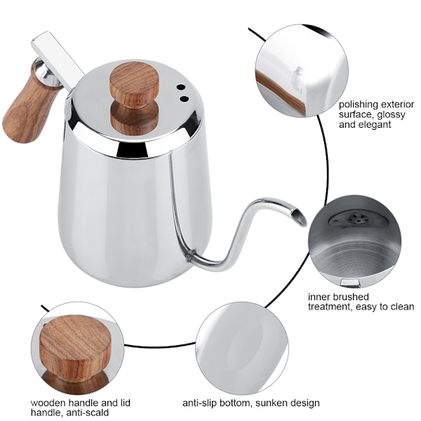 304 Rostfritt stål Trähandtag Dropp Kaffe Kanna Lång