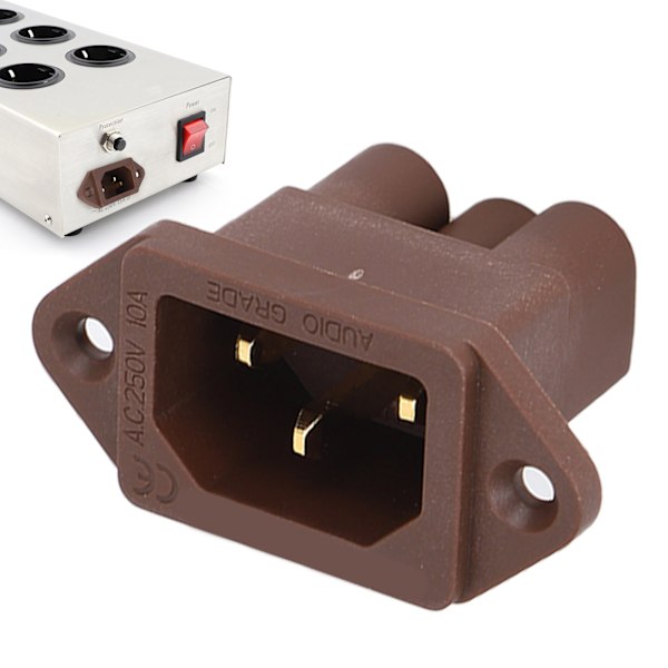 Monosaudio IEC Ströminlopp Ren Koppar Guldpläterad IEC Panelmonteringskontakt Adapter 100‑250V Brun IC71(G)