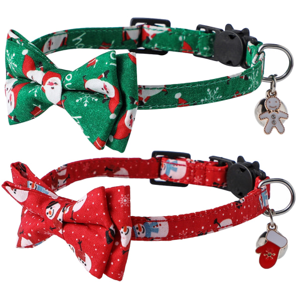 2 Pack Christmas Cat Collar Breakaway with Removable Bow Tie