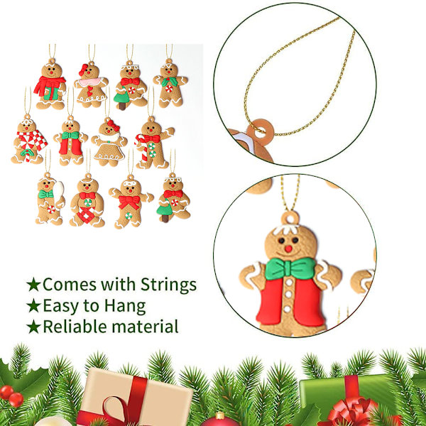 Gingerbread Man Ornaments for Christmas Tree Assorted Plastic