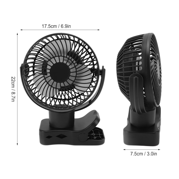 Portabel Fläkt, Clip-on Fläkt med 4000mAh Batteri, Tyst Mini Fläkt Oscillerande Fläkt med Lågt Ljud och Stark Vind för Utomhuscamping, Robust Klämma för