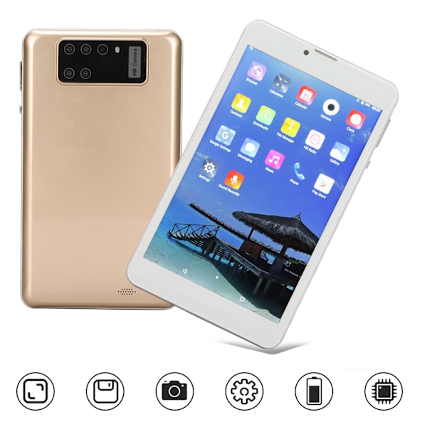 7 Tum Barnplatta för Android 10 2GB 32GB 5G Wifi Dual Band Octa Core IPS HD 3G Samtalstablett EU-kontakt 100‑240V Guld EU-kontakt