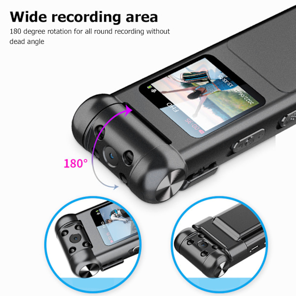 Digital röstinspelare HD 1080P Brusreducering Mörkerseende Multifunktionell Ljudinspelare för Arbete Daglig Studie 64GB
