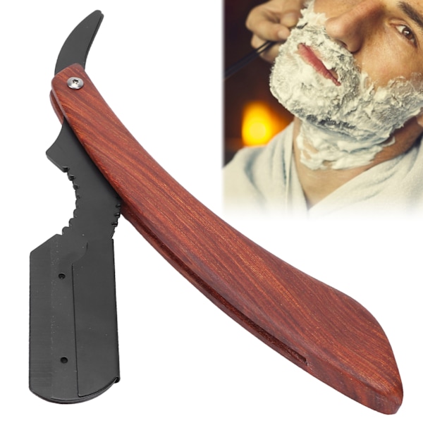 Professionell Rakkniv i Trä med Barberar-Egg, Rakknivar i Rostfritt Stål för Män, Ergonomisk Design med Vändbart Bladskydd & Bekvämt Metallgrepp, Bäst