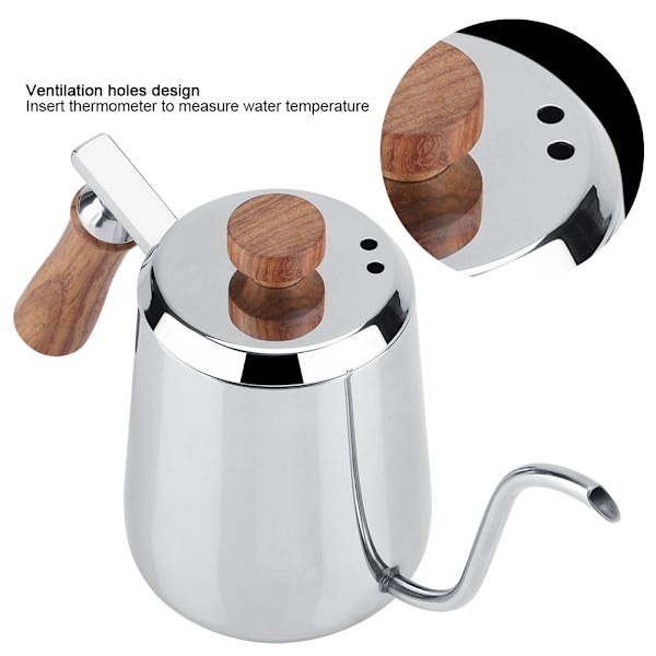 304 Rostfritt stål Trähandtag Dropp Kaffe Kanna Lång