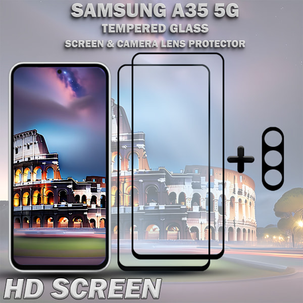 2-Pack SAMSUNG A35 5G Skärmskydd & 1-Pack linsskydd - Härdat Glas 9H - Super kvalitet 3D