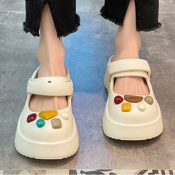 Dam Håliga Trädgårdsskor PVC Stängd Tå Håliga Slip On Trädgårdsskor för Sommar Vit 38-39 Storlek