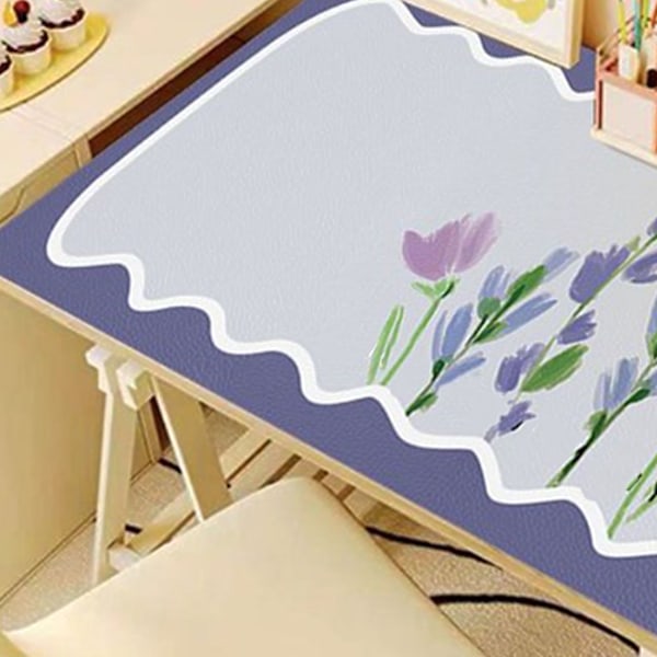 Vattentätt Skrivbordsunderlägg Vackert Blommönster Stilfullt Ögonskydd PVC Stor Skrivbordsmatta för Studier Sovrum Kontor Lila Blomma 50x100cm