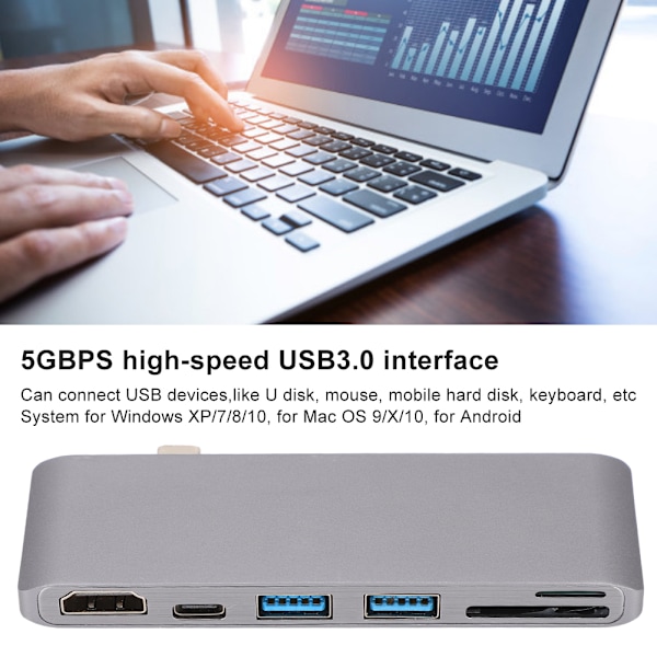 6-i-1 Hub Adapter Typ-C till HDMI 4K x 2K 1080P USB3.0 SD/TF-kort för Macbook Adapter