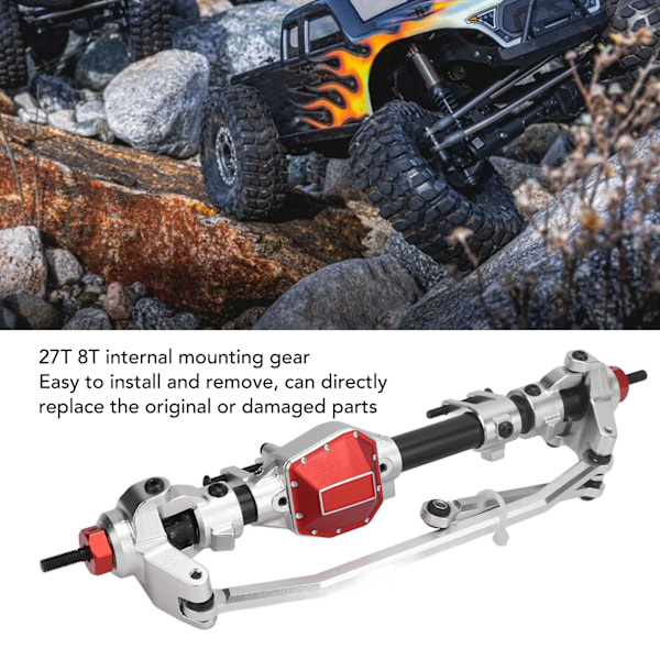 RC Främre Axelmontering Aluminium Rostfritt Stål Främre Portalaxelmontering med 27T 8T Intern Monteringsväxelstångsfäste för SCX10 PRO Silver