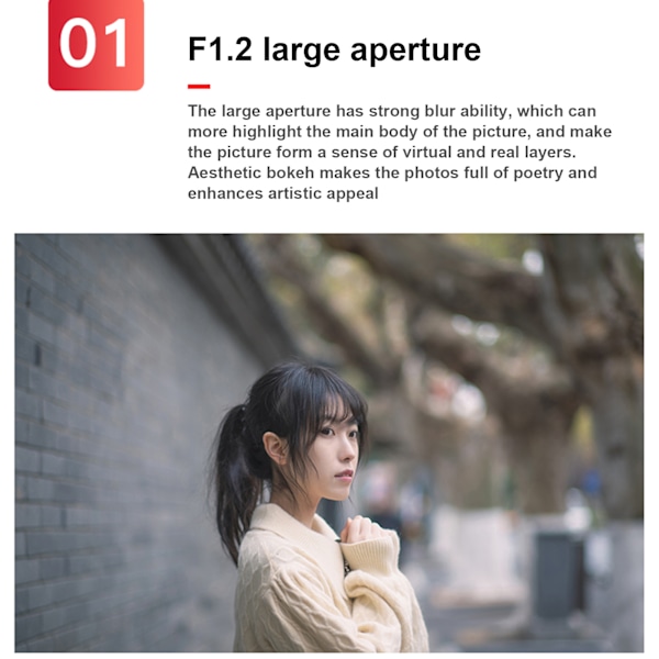 50mm F1.2 M43 Mount Objektiv med Stor Bländare för GH5/GM10/GX8/GF9 Spegellös Kamera
