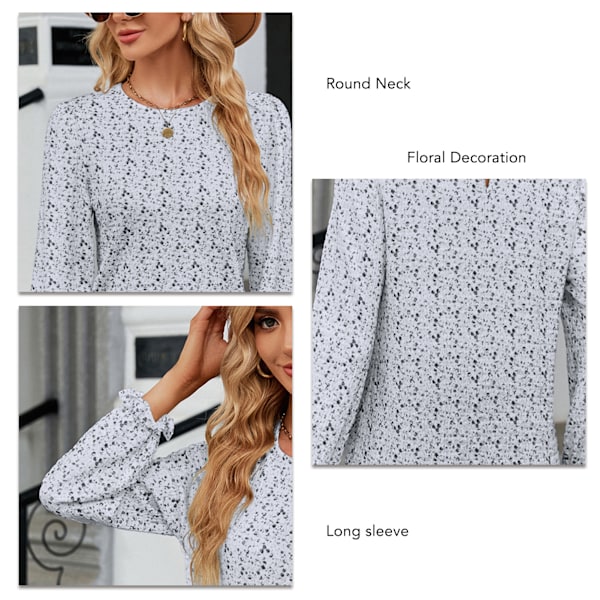 Dam Blommig Tryck Topp Rund Hals Långärmad Casual T-shirt för Daglig Fritid Utomhusaktiviteter Svart XXL