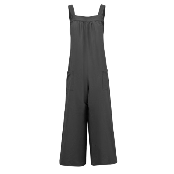 Dam jumpsuit lösa ärmlösa byxor med fickor-svart