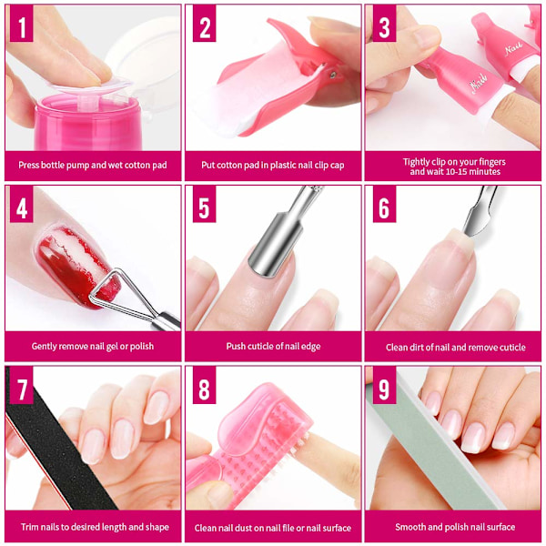 Nagellack Gel Remover Verktyg Kit med Nagelklämmor, 100ml Nagel