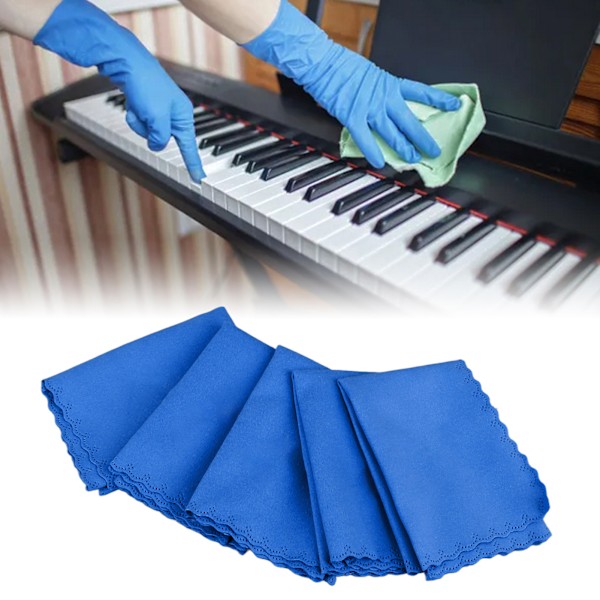 5 st Pianorengöringsduk Musikinstrument Polerduk för Gitarr Bas Violin Mörkblå