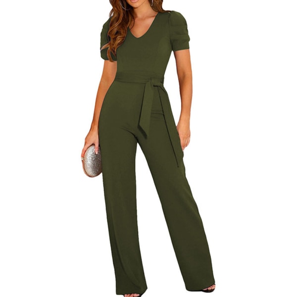 Sommar jumpsuit casual kortärmad omlott V-ringad band vid ben