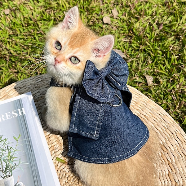 1PCS Hund kjol i denim för husdjur, katt, promenad, hund, bröst, rygg