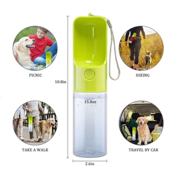Hundvattenflaska Dispenser, Vattenflaska för Hundar, Portabla Hundvattenflaskor för Promenader Resor Husdjur Hunddrickskopp 443ml Green
