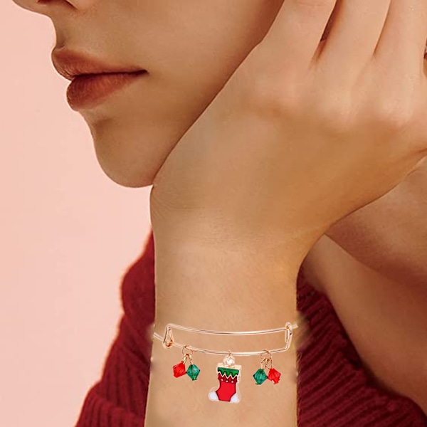 Holiday Bangle for Women, Christmas Charms, Shiny