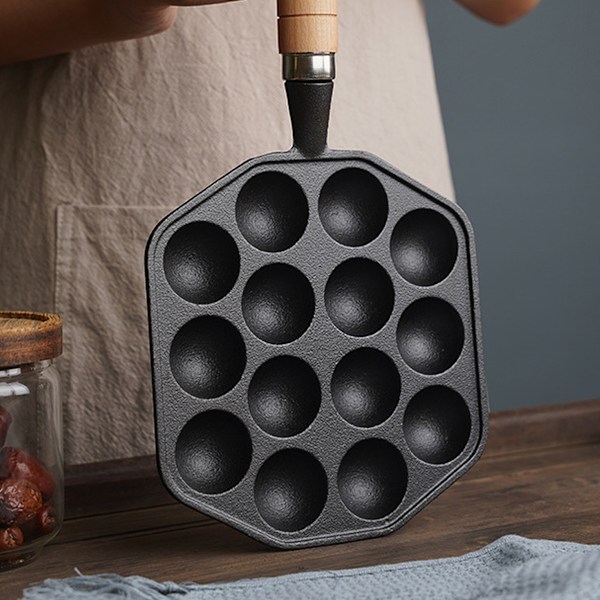 Gjutjärn Bläckfiskbollar Gryta Kakform Fiskägg Ingen Beläggning Non-Stick Ägg Gryta Matlagning, Svart