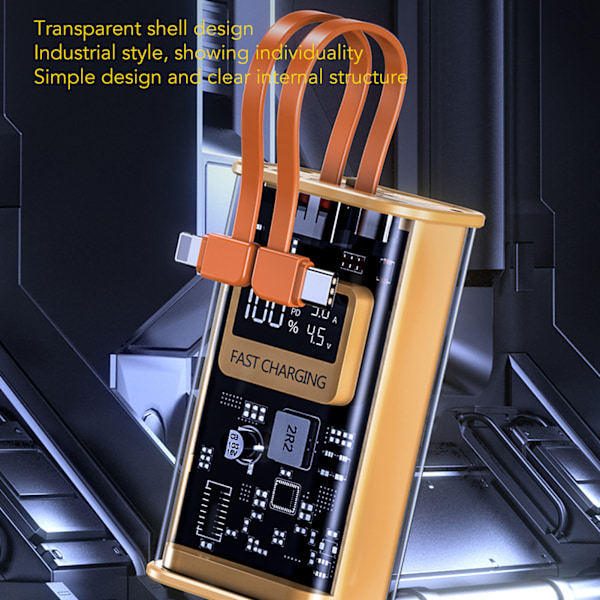 Transparent Portabel Batteri, Snabb Uppladdning Uppgraderad USB C Ingång & Utgång Powerbank med LED Digital Display, Portabel Laddstation för iPhone,