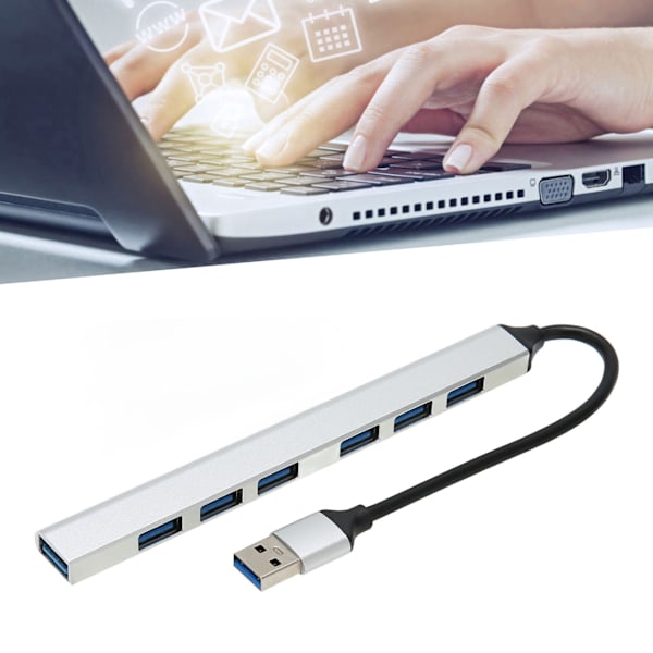 Aluminium Multifunktionell Usb3.0 Hub, Portabel Ultratunn Design, 6 Usb5.0 Portar + 1 Usb3.0 Port, Kompatibilitet Säkerställer Problemfri Anslutning För