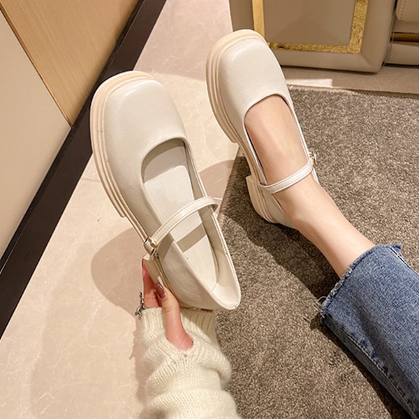 Damuniformsskor Bekväma Mjuka Sula Dam PU Läder Platforms Skor för Våren Beige 37