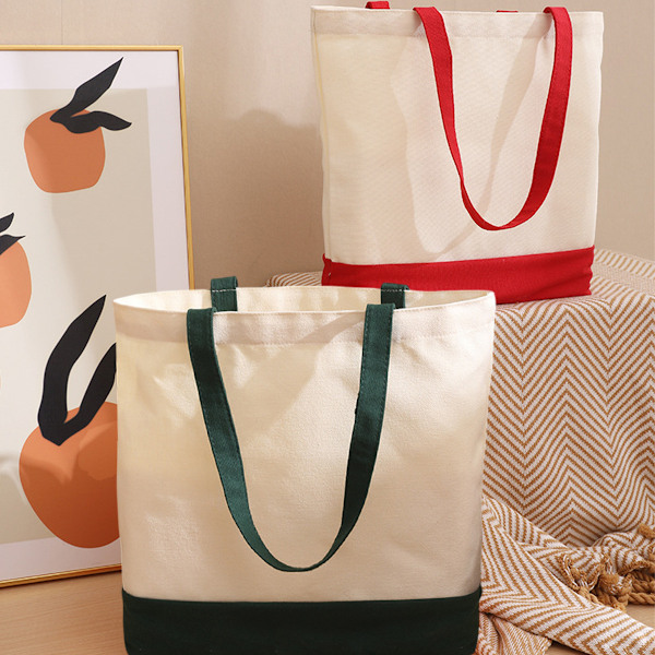 1-pack Superstark Stor Tygkasse i Bomullscanvas, Återanvändbar Modeväska för Matvaror, Tvåfärgad Tygväska för Hantverk, Gör-det-själv Dina Kreativa Designer Green