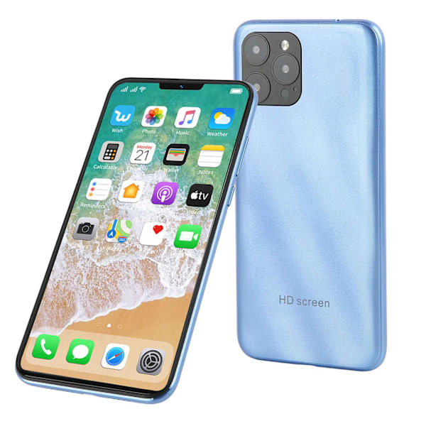 Olåst Smartphone Blå 6 tum 4GB RAM 32GB ROM Ansiktsigenkänning Mobiltelefon för Android 11 100‑240V EU-kontakt