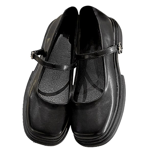 Dam Uniformsskor Bekväma Mjuka Sula Dam PU Läder Platforms Skor för Våren Svart 38