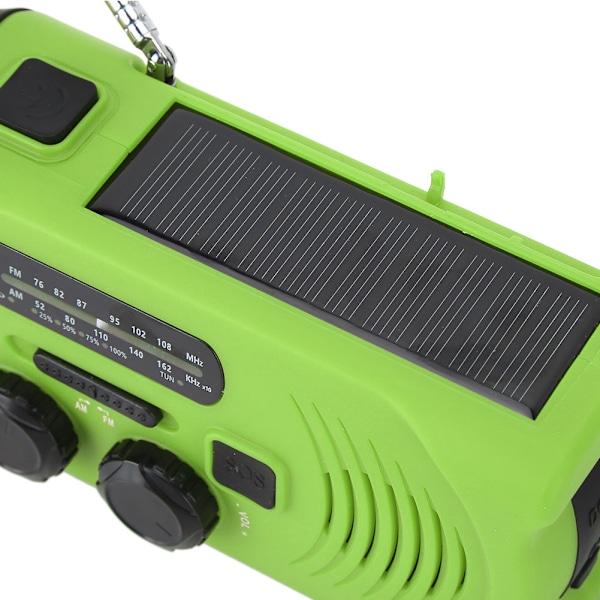 Handvevad FM Nödradiogrön Solcellsdriven Multifunktionell LED-ficklampa SOS-larm EU-frekvens