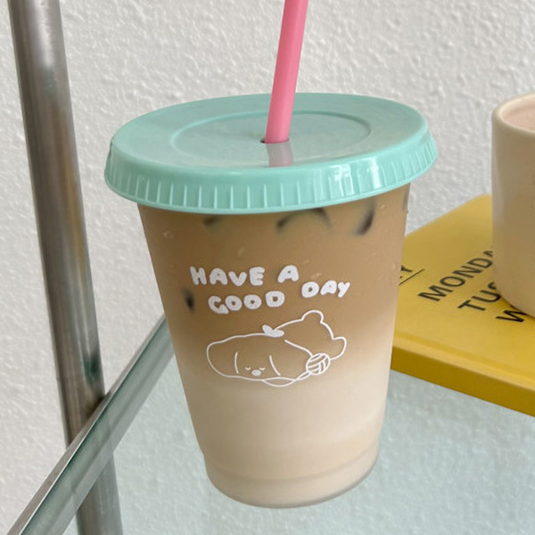 Plast Kaffe Kopp Stor Kapacitet Söta Vatten Kopp Med Halm Lock
