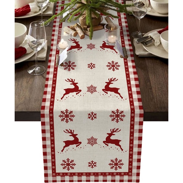 Christmas Table Runner, Christmas Snowflake Elk Rustic Table