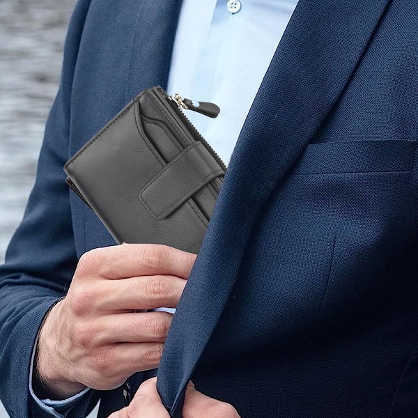 PU Läder Herr Plånbok Bifold Plånböcker Multi Kort Hållare Dragkedja Mynt