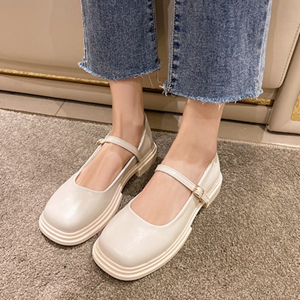 Damuniformsskor Bekväma Mjuka Sula Dam PU Läder Platforms Skor för Våren Beige 37