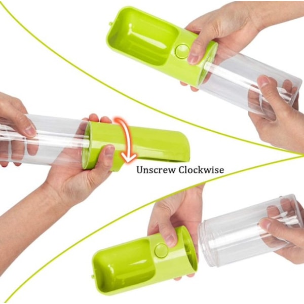 Hundvattenflaska Dispenser, Vattenflaska för Hundar, Portabla Hundvattenflaskor för Promenader Resor Husdjur Hunddrickskopp 443ml Green