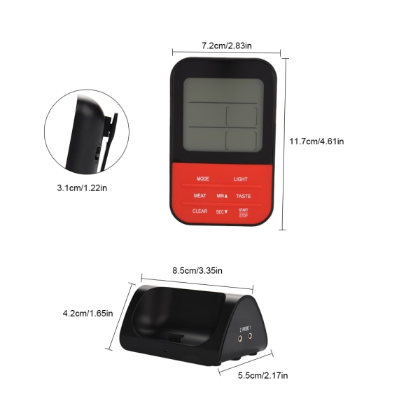 LCD Digital Termometer för Mat med Dubbla Sensorer Timer för