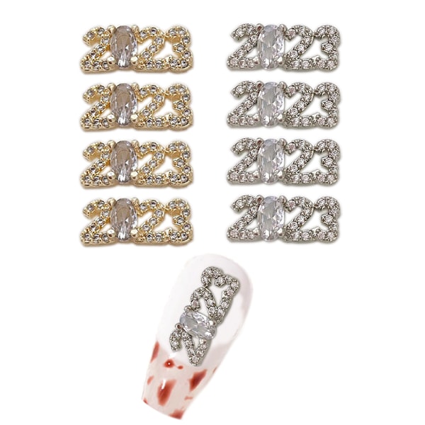 3D-legering 2023 nagelcharms, 8 st metall 2023 nagelstrass