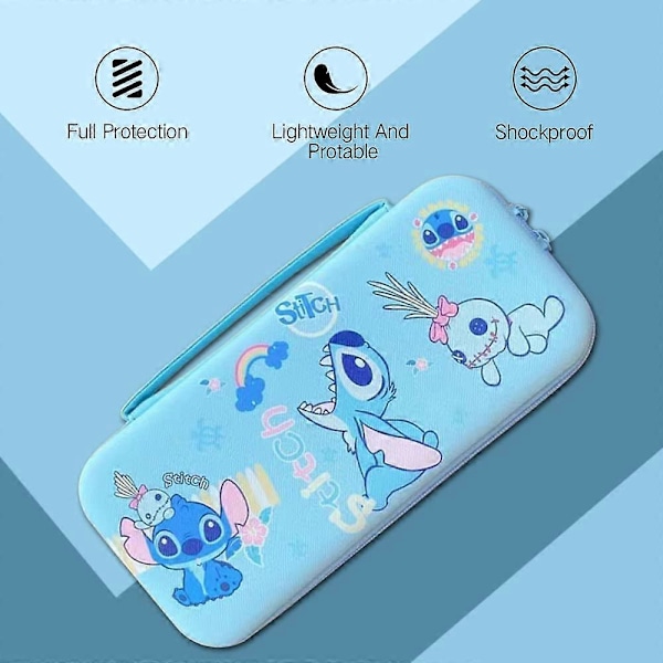 Söt Switch-väska för Nintendo Switch OLED, Kawaii Hårdskaligt Bärbart Reseväska med 12 Spelkortplatser, Inre Skydd (Blå)