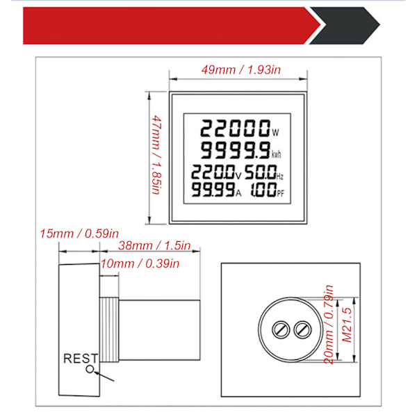 AC Spännings- och Strömstyrkemätare, Digital Amperemeter, Voltmeter, Multimeter D48‑2058 AC250‑450V