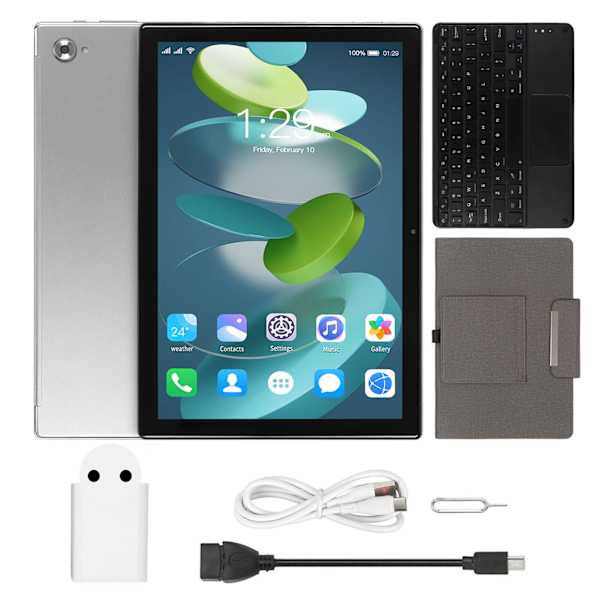 10,1 tums Tablet FHD 8GB RAM 256GB ROM Octa Core CPU Dubbel Kamera 5G WiFi 4G LTE Tablet med BT Tangentbord 100‑240V EU-kontakt