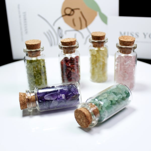 15 st mini önskeflaskor chip sten set kristall tumlad reiki