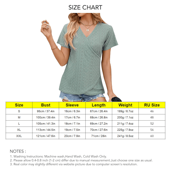 Dam V-ringad Omlott T-shirt Kortärmad Lös Passform Utskuren Casual Korsad Omlott Topp Mörkgrön XL