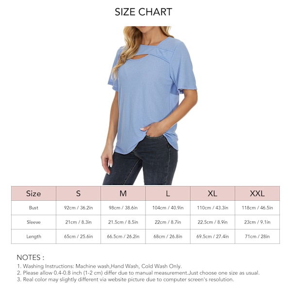 Dam Rundhalsad T-shirt Utskuren Byst Kortärmad Enfärgad Sommar Casual Tee för Vardagsbruk Himmelsblå L