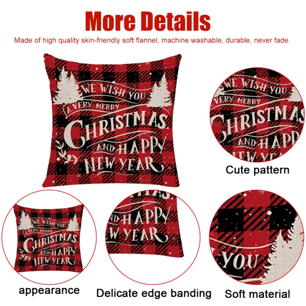 4pcs Christmas pillow case, linen super soft cushion