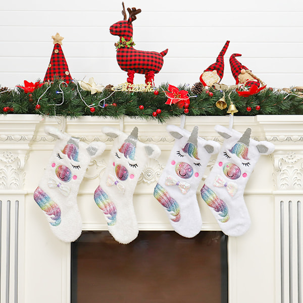 Unicorn Christmas Stocking with LED Light,Candy Bag for Gifts