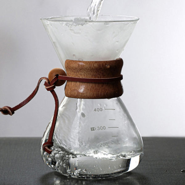 Häll över kaffebryggare 400 ml dubbelskiktsfilter V-pip i trä