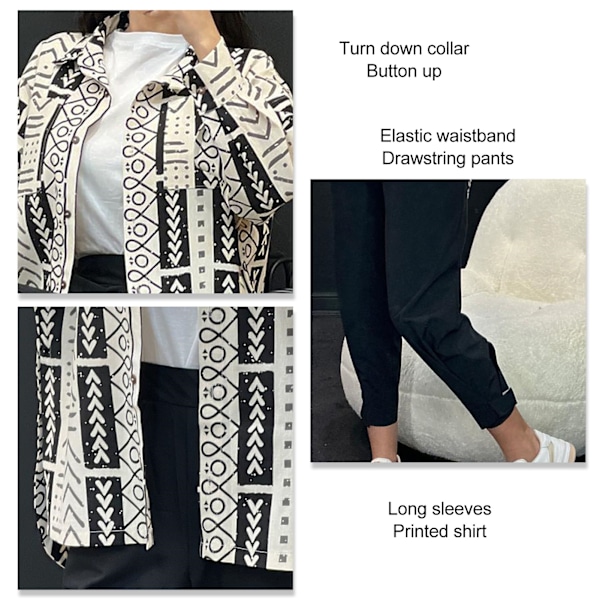 Dam 2-dels Set Avslappnade Byxor med Avsmalnande Mudd Grafiskt Tryck Lös Passform Loungewear Set Svart XL