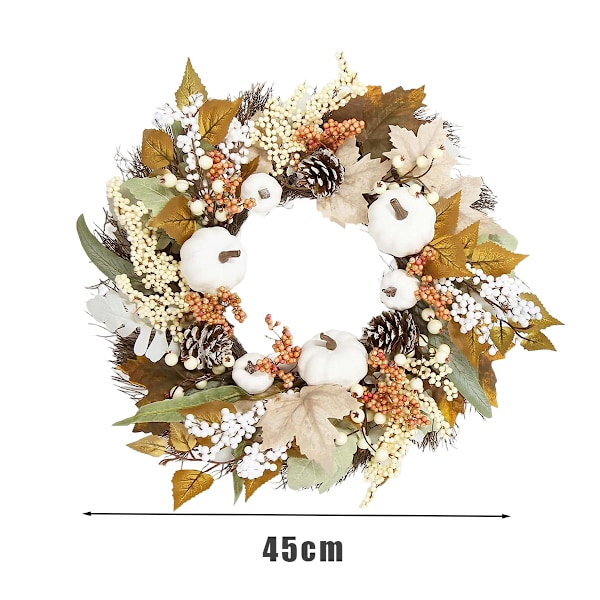 Neutrala höstkransar för ytterdörren - Utomhus höstdekorationer för hem och veranda, neutral stor höstkrans för Halloween Thanksgiving Harvest 45cm