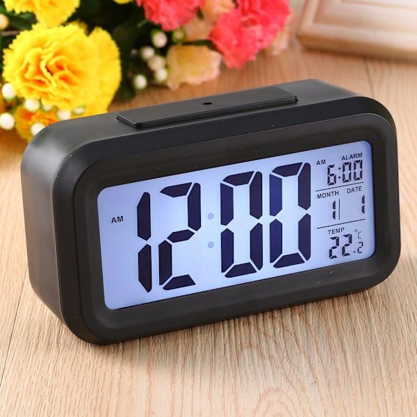 LED-bakgrundsbelyst digital snooze-bordslarmklocka temperatur
